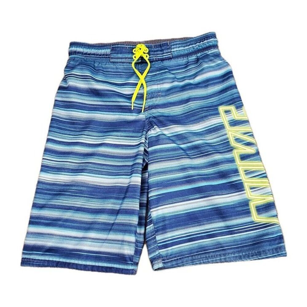 Nike Boys Sz Medium Board Shorts Swimming Trunks Striped Blues